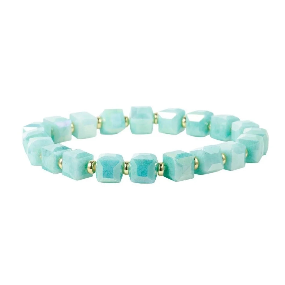 Colorful Crystal Glass Sugar Cube Beaded Bracelet | Unisex Beaded Chain Bracelet PLUSH Style 6