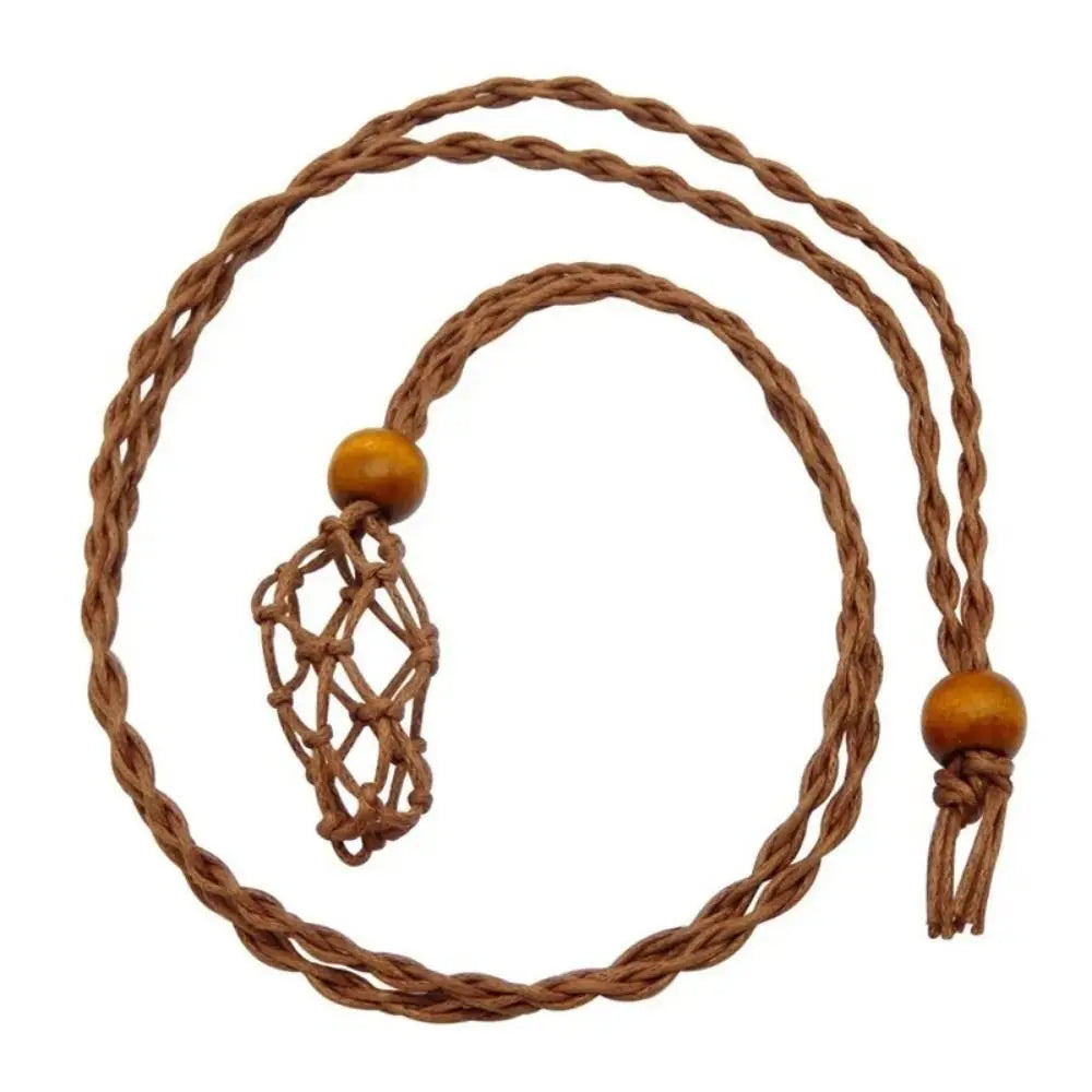 Braided Net Bag Necklace – Adjustable Boho Crystal Holder Pendant Necklace PLUSH