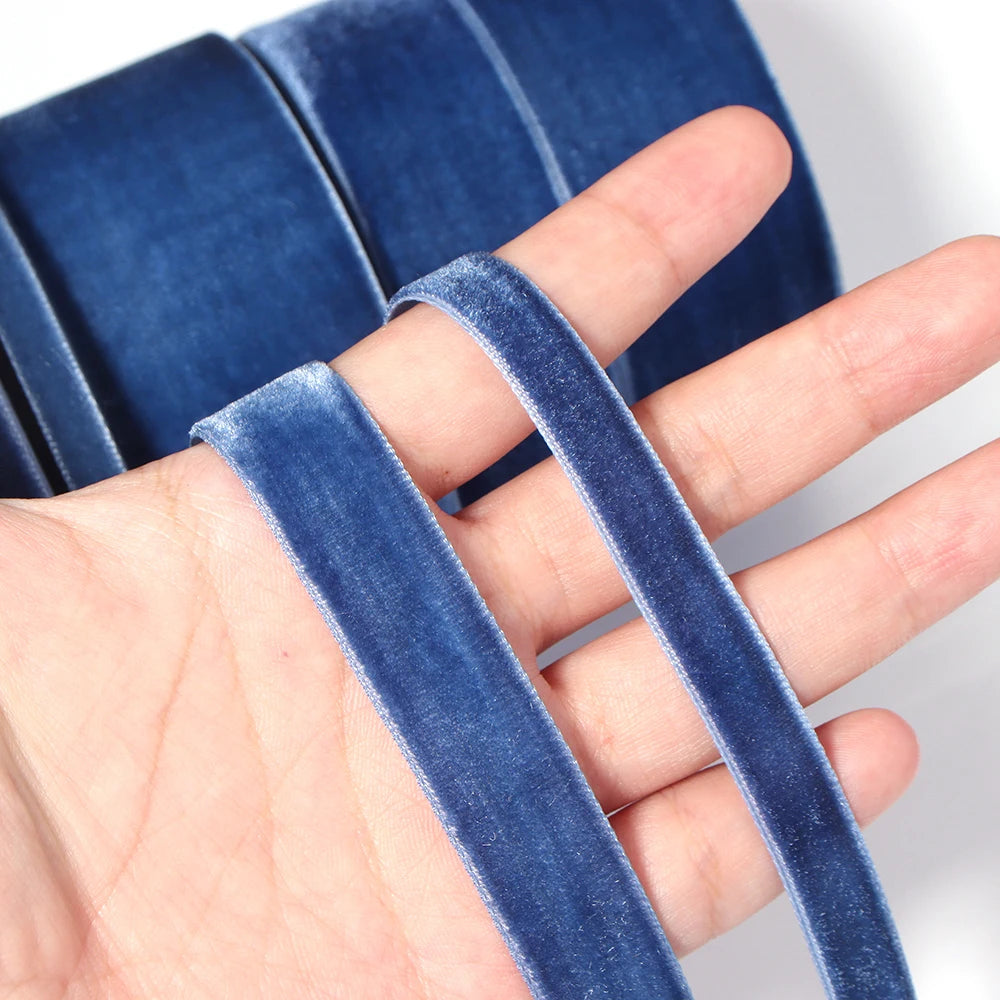 Deep Blue Flocking Ribbon 10 Yards | 6–38mm DIY Craft Décor Flocking Craft Ribbon PLUSH