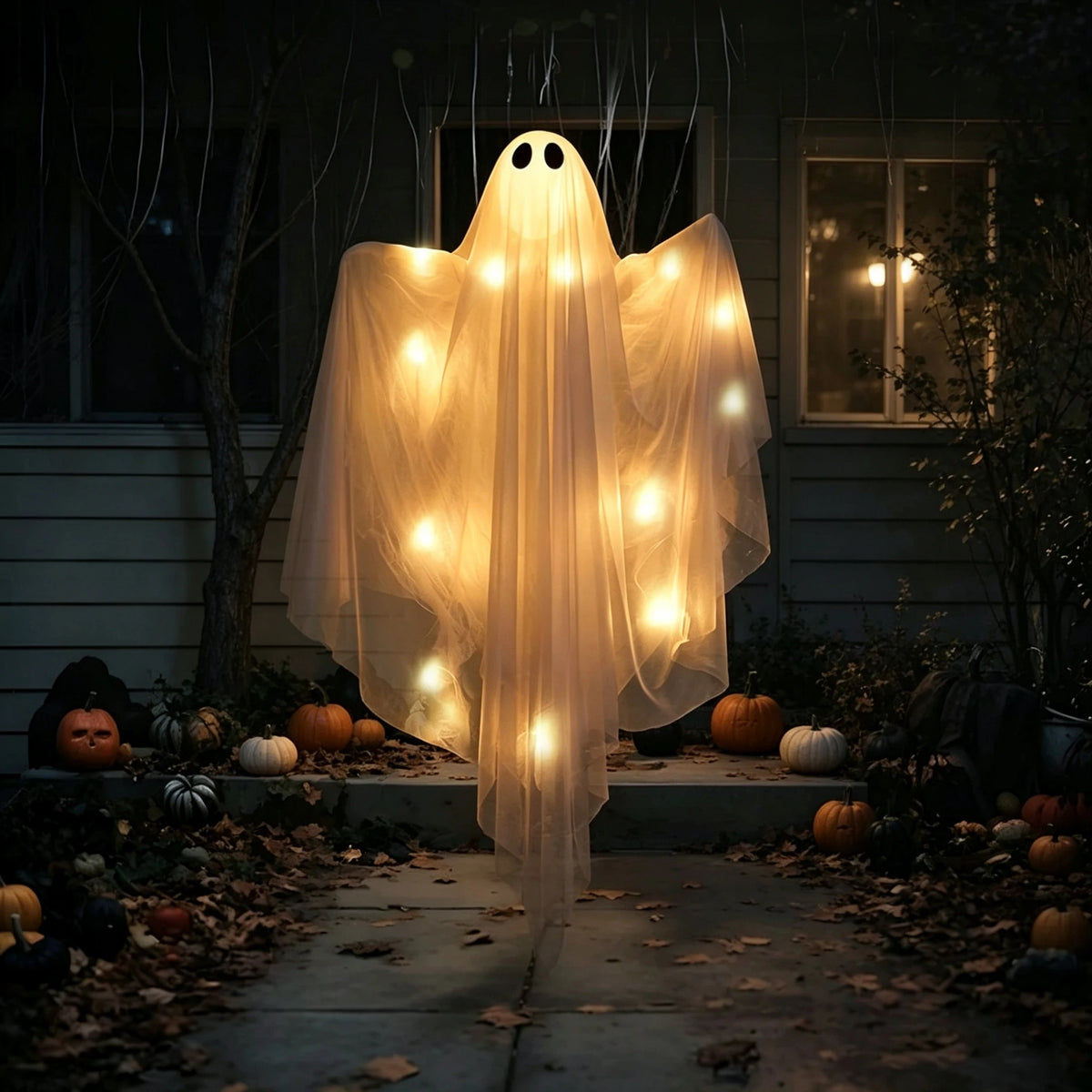 Halloween Ghost LED String Lights 8 Modes Waterproof Battery Halloween String Lights PLUSH White 1PC