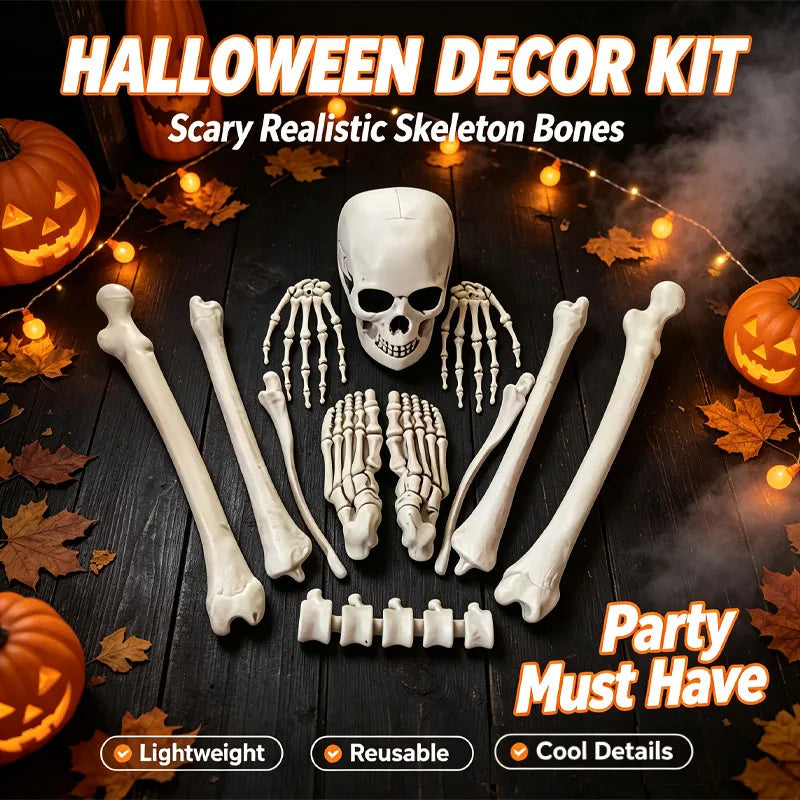 Realistic Halloween Skeleton Skull Bones Set – Horror Prop Decor Halloween Prop Decor PLUSH