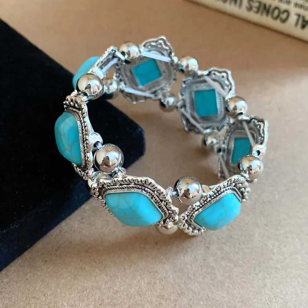 Vintage Bohemian Wide Acrylic Bangle Bracelet | Ethnic Retro Acrylic Bangle Bracelet PLUSH Blue