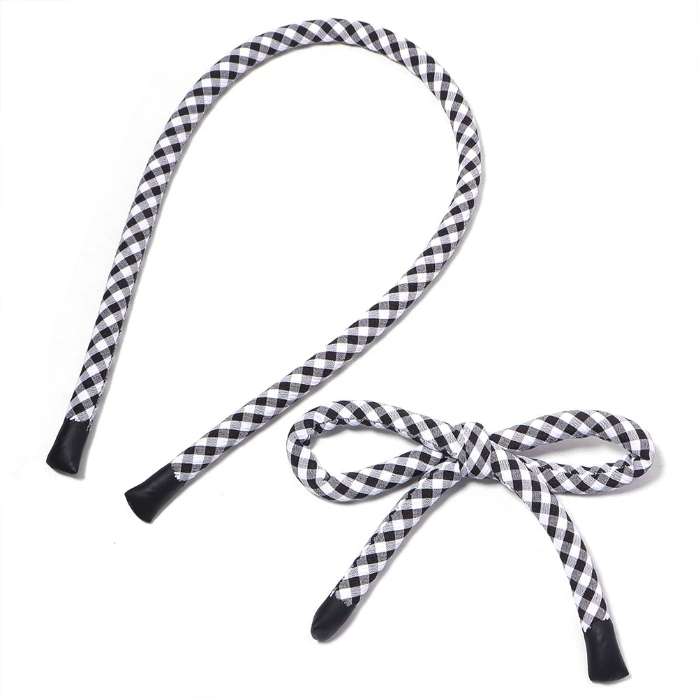 2pcs Plaid Cotton Cord Rope 55cm – DIY Bows & Jewelry Making Craft Cord Rope PLUSH black white