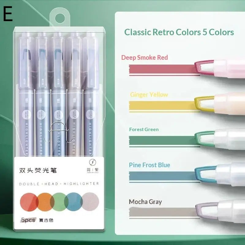 5-Pack Double Head Clear View Highlighter Pens – 8 Colors Highlighter Pens PLUSH E