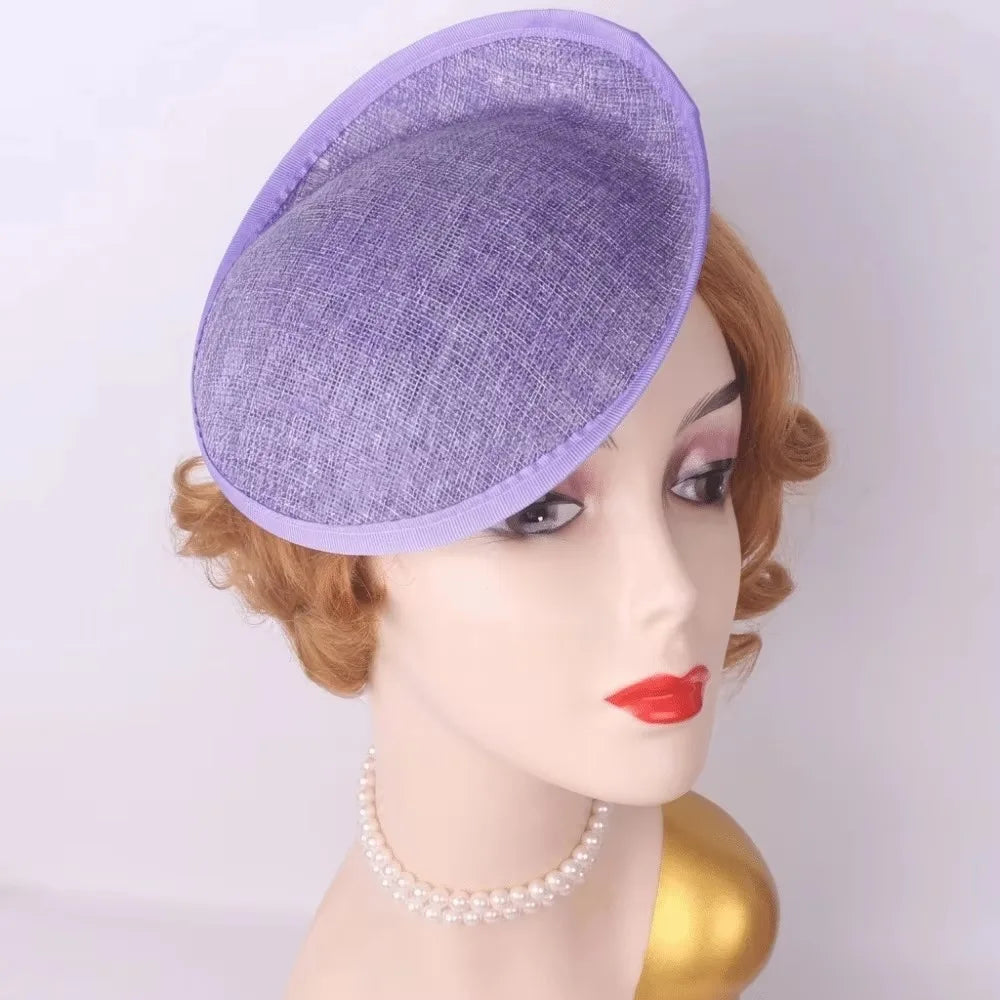 Wide Brim Linen Fascinator Hat Base – Vintage Mesh Headpiece Fascinator Hat Base PLUSH Light Purple