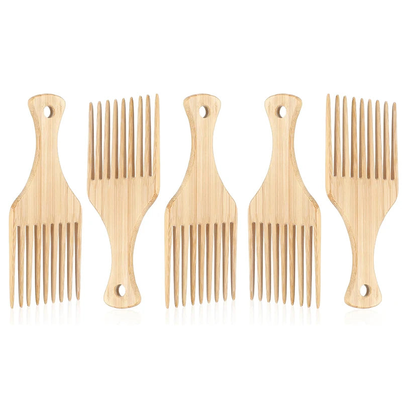 Wooden Afro Hair Picks – Curly, Thick Hair & Beard Combs Hair Pick Comb PLUSH 5pcs