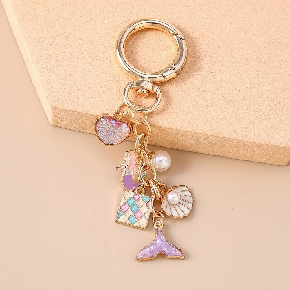 Pearl Shell Starfish Keychain – Enamel Love Heart Key Ring Fashion Keychain PLUSH