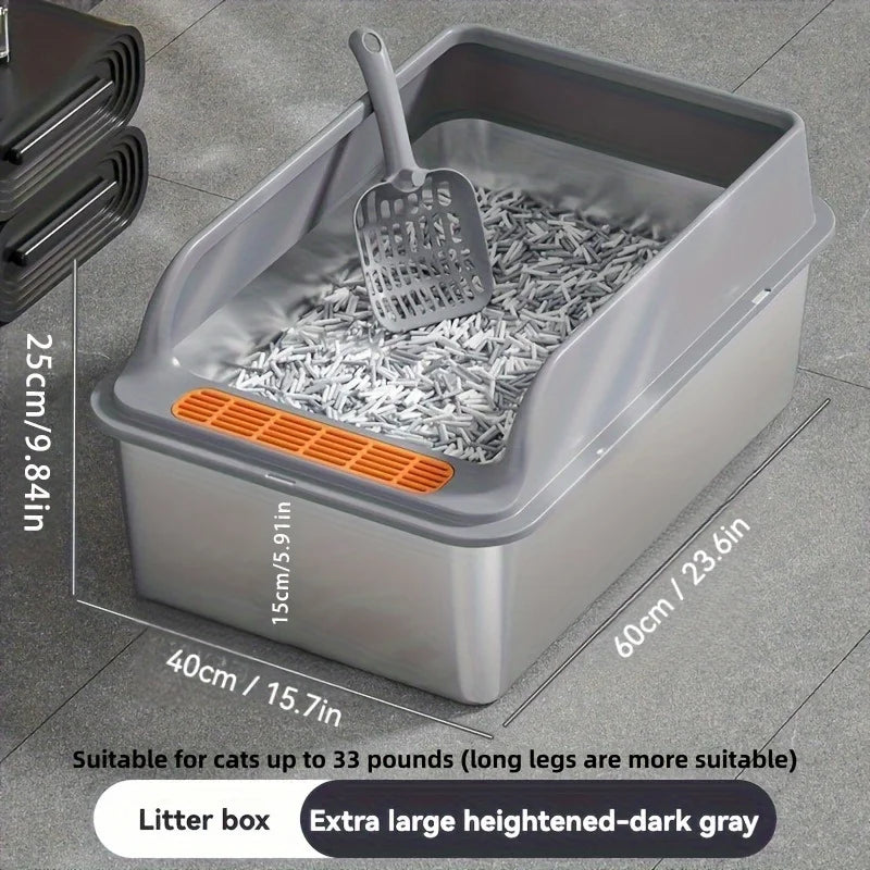 Stainless Steel Cat Litter Box with Scoop – High-Sided Design Cat Litter Box PLUSH XL High style