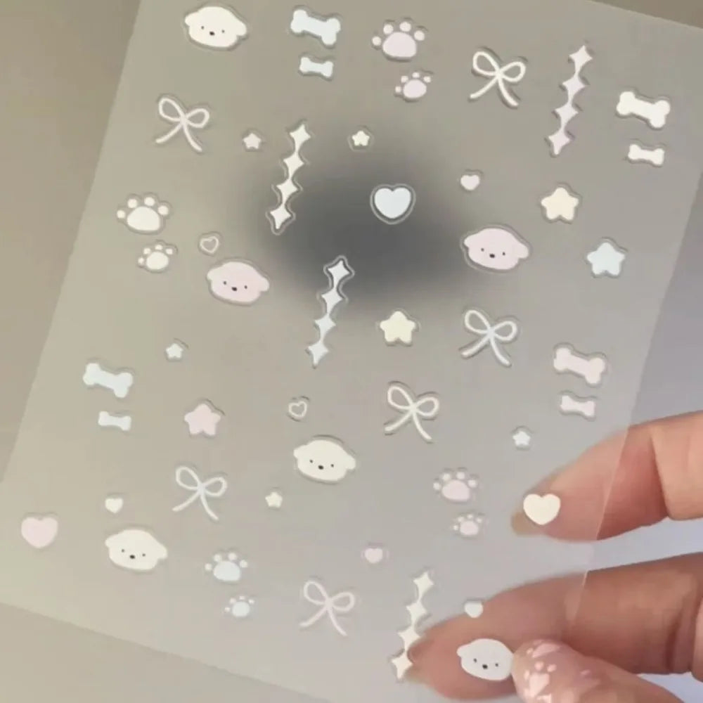 Puppy 3D Embossed Nail Stickers – Cute DIY Cartoon Decals Nail Art Stickers PLUSH