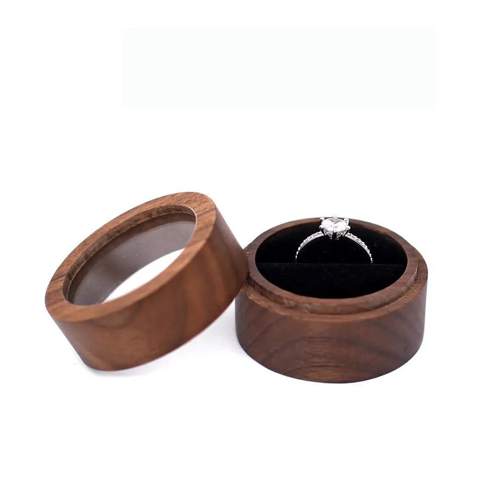 Round Walnut Wood Ring Box – Engagement & Jewelry Gift Case Jewelry Gift Box PLUSH -9