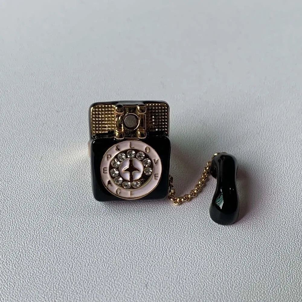 Vintage Enamel Telephone Ring | Magnetic Open Split Alloy Ring Enamel Fashion Ring PLUSH Black