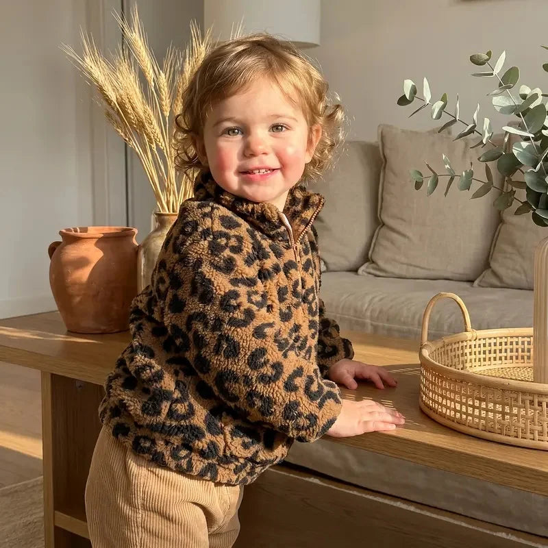 Toddler Fuzzy Leopard Print Quarter-Zip Sweatshirt 6M–4T Toddler Sweatshirt PLUSH