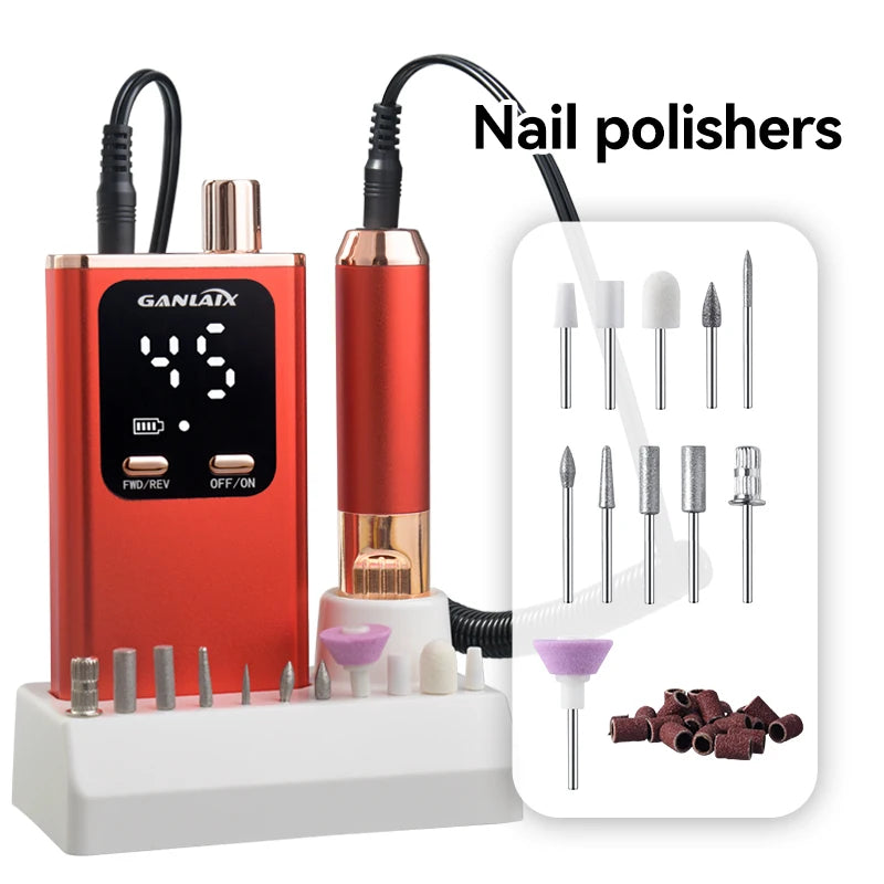 Rechargeable Electric Nail Drill – Gel & Acrylic Grinder Electric Nail Drill PLUSH Red USB Type-C