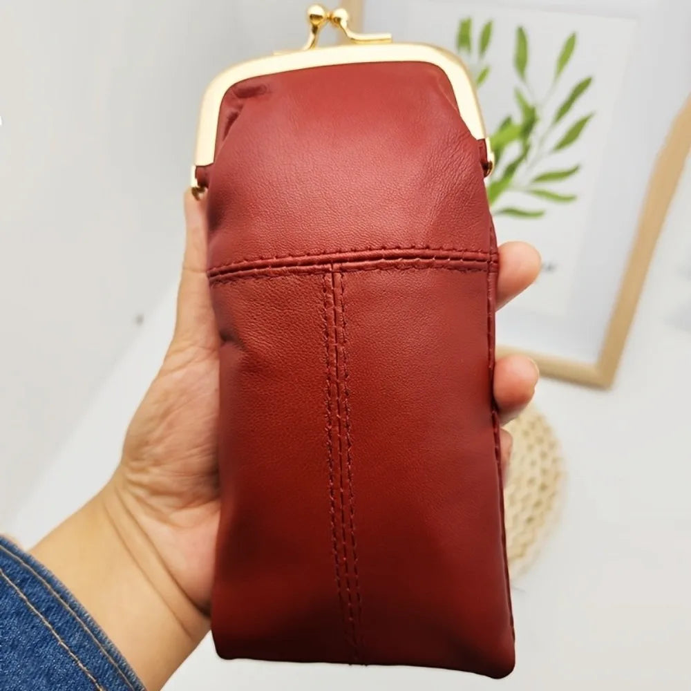 Leather Kiss Lock Eyeglasses Case – Retro Metal Clasp Pouch Eyeglasses Case PLUSH