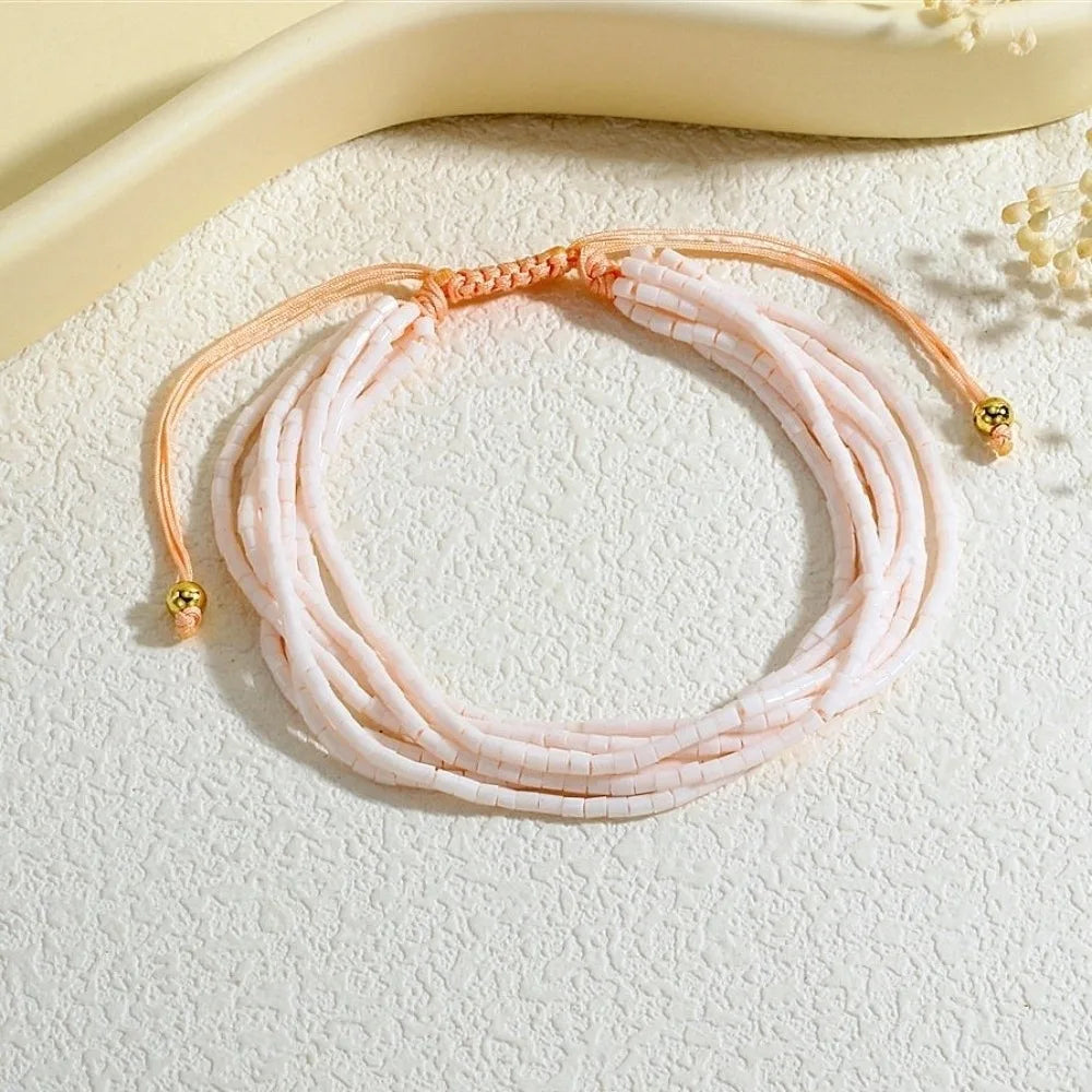 Colorful Boho Stackable Beads Bracelets – Adjustable Multilayer Beaded Bracelet PLUSH Pink