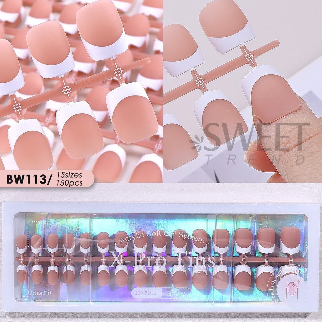 150/160pcs Matte Press On Nails Nude Pink French Tips Press On Nail Tips PLUSH BW113