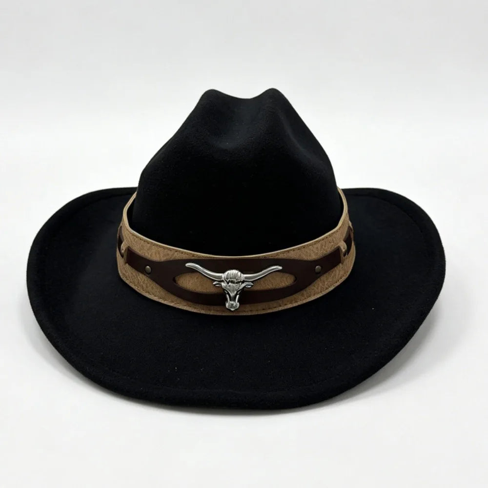 Wide Brim Fedora Hat – Boho Western Cowboy Panama Style Wide Brim Fedora Hat PLUSH Black