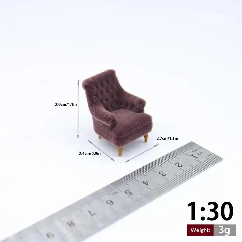 Mini Flocked Dollhouse Armchair 1:12–1:30 Scale Sofa Chair Dollhouse Furniture PLUSH A11