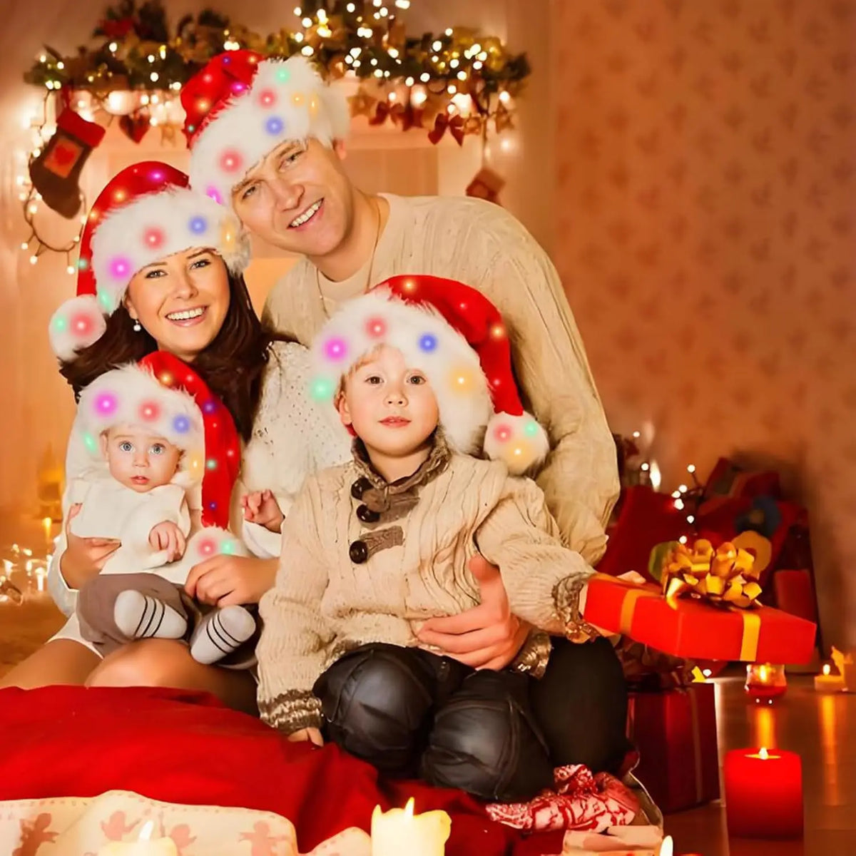 LED Light-Up Santa Hat – Plush Christmas Cap Adults & Kids LED Christmas Hat PLUSH