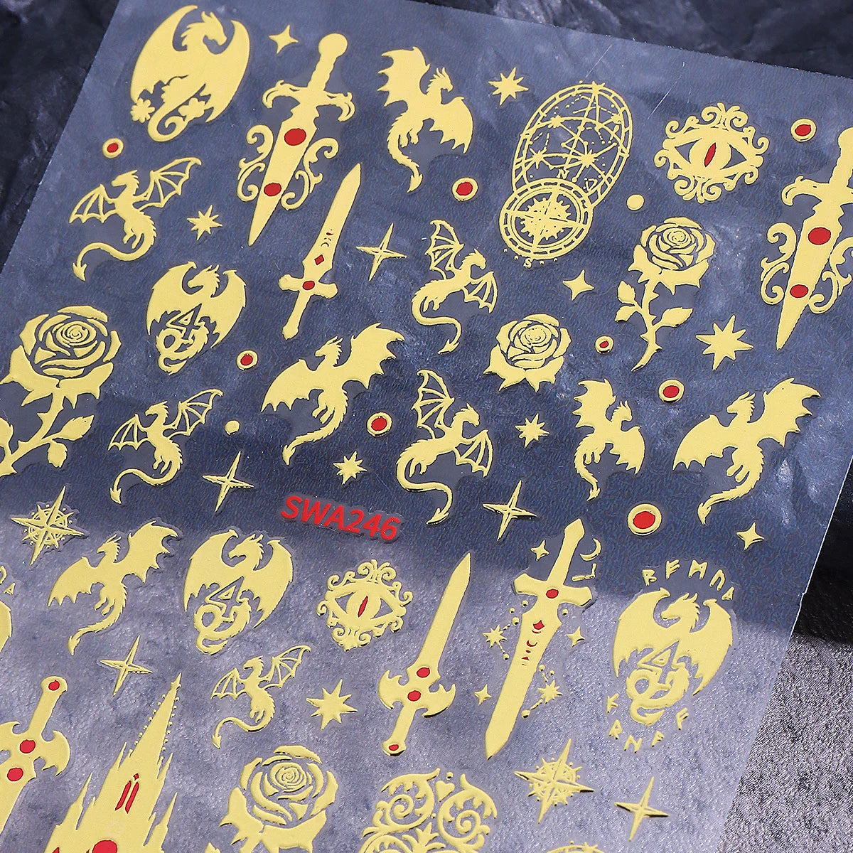Gothic Dragon 3D Nail Decals – Dark Fantasy Bronzing Stickers 2pk Nail Art Stickers PLUSH