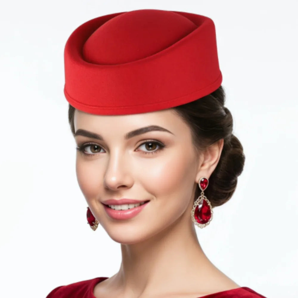 Vintage Stewardess Topper Hat – Retro Formal Cap for Women Costume Topper Hat PLUSH Red