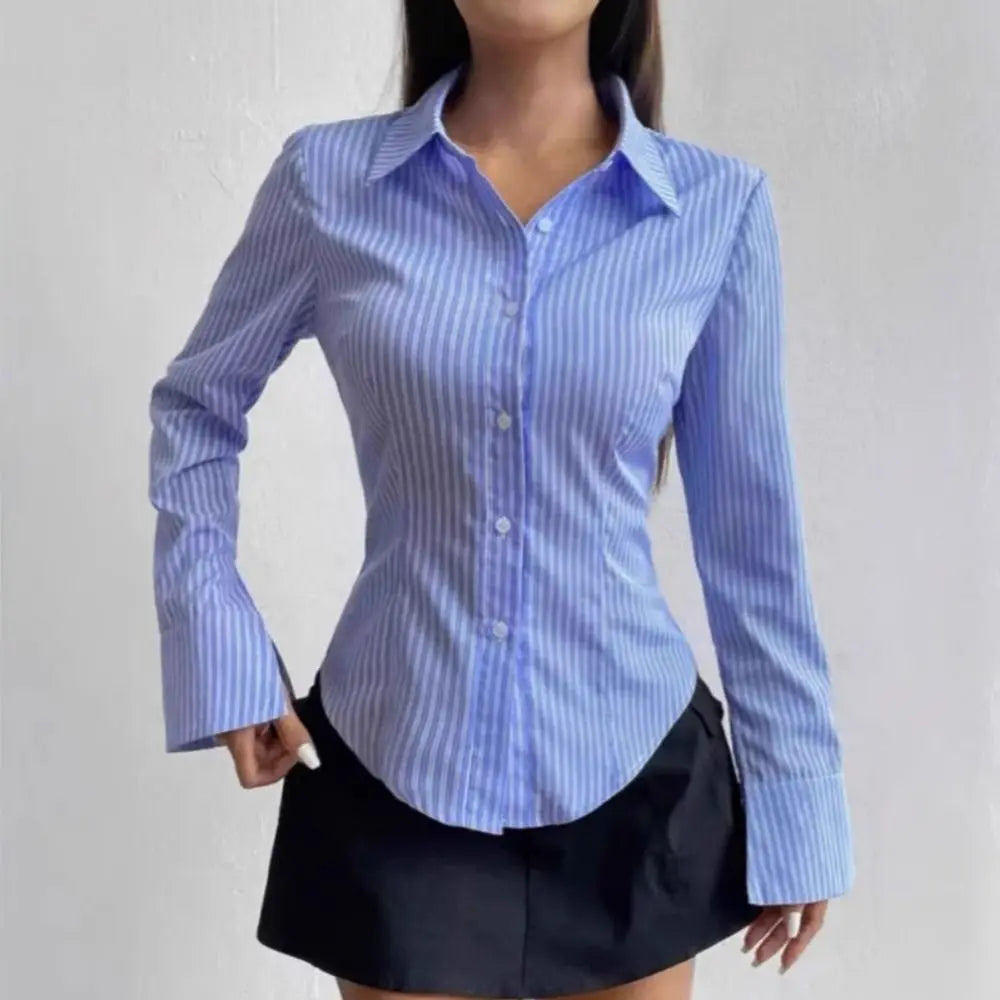 Women's Classic Striped Long Sleeve Blouse – Retro Chic Top Women's Blouse PLUSH