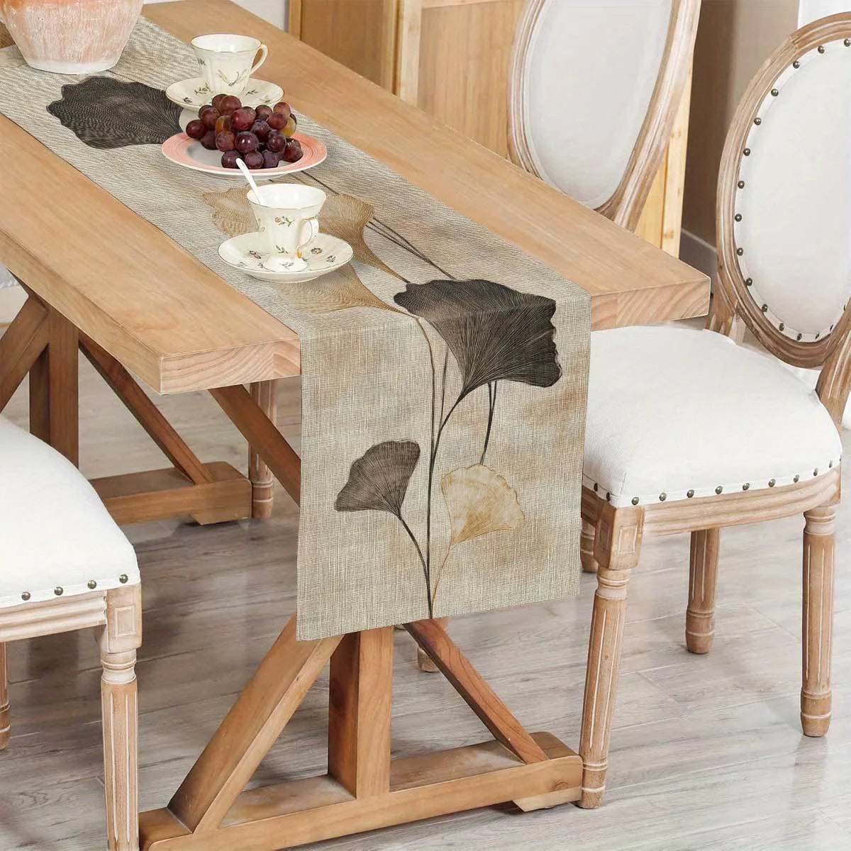 Ginkgo Leaf Table Runner | Linen-Look Polyester, 3 Sizes Table Runner PLUSH