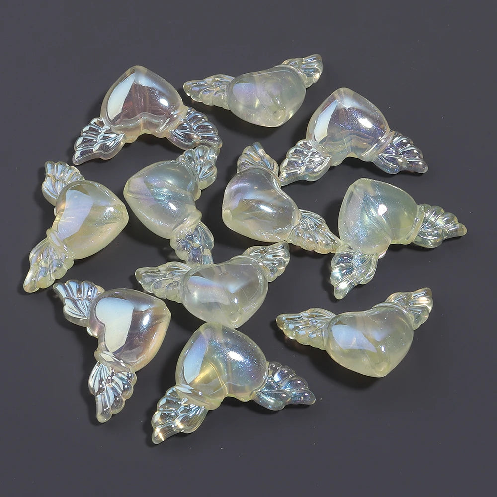 10pcs AB Wing Heart Acrylic Spacer Beads – DIY Jewelry Making Acrylic Spacer Beads PLUSH Yellow