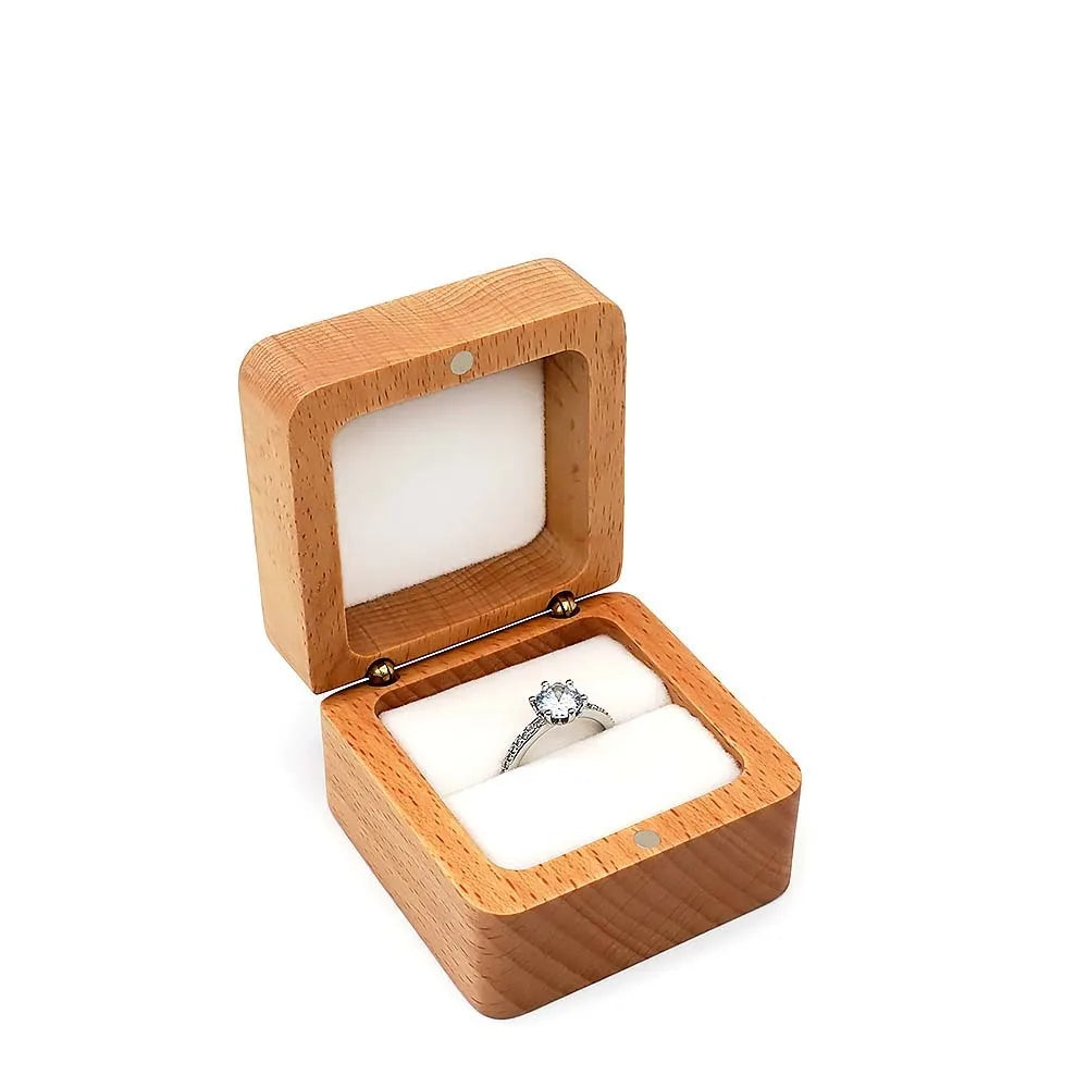 Velvet Wood Ring & Earring Box – Retro Jewelry Display Tray Jewelry Display Box PLUSH White Single Ring