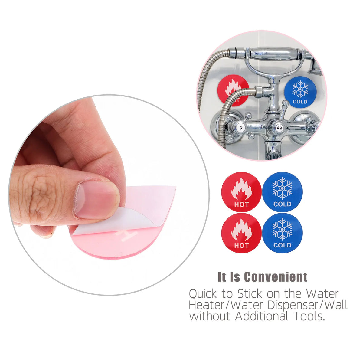 6 Pairs Acrylic Hot & Cold Water Sticker Labels for Taps & Faucets Fixture Label Stickers PLUSH