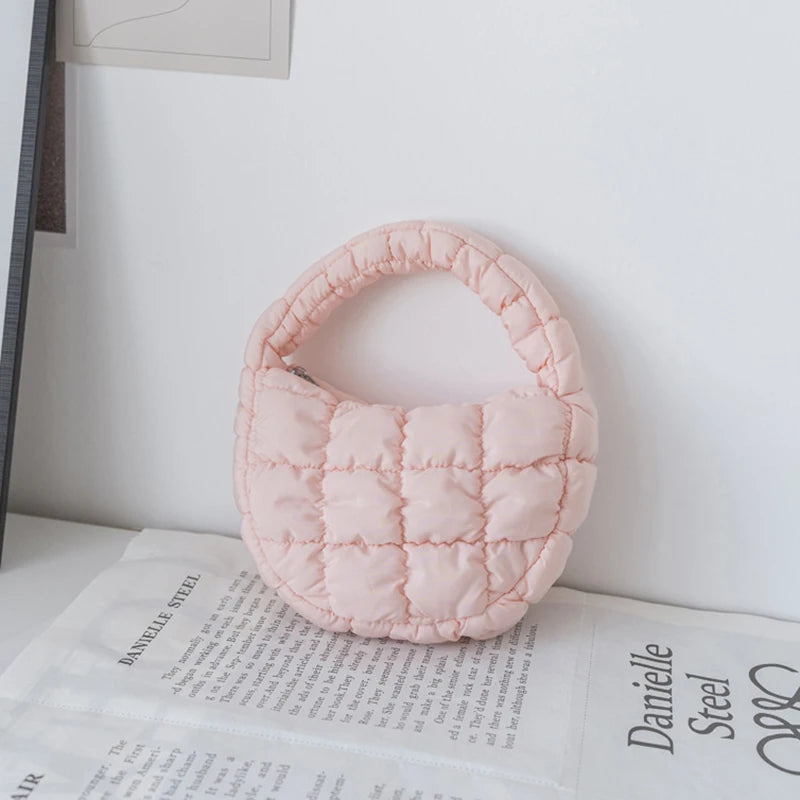 Mini Puffer Quilted Tote Bag – Soft Nylon Dumpling Purse Mini Tote Bag PLUSH A13