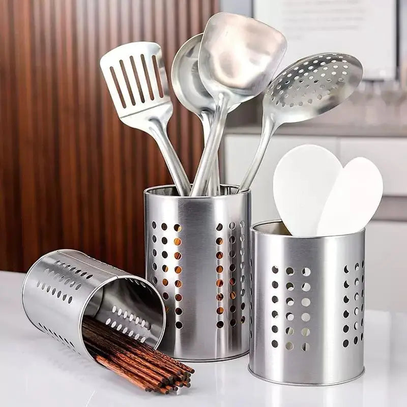 Stainless Steel Cylindrical Chopstick & Cutlery Storage Box Utensil Storage Box PLUSH