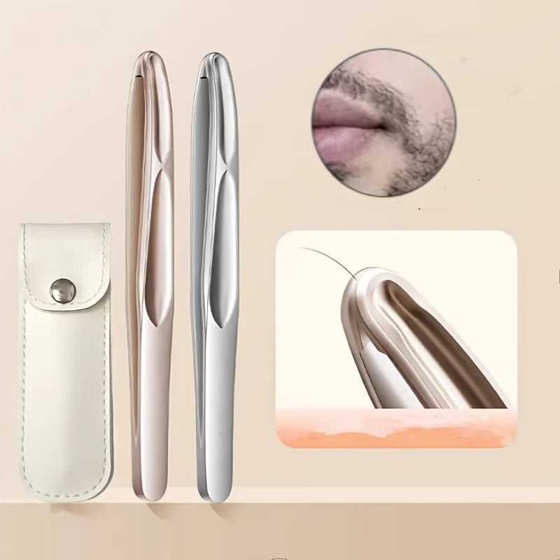 Ouriner Round Tip Tweezers for Brows & Beard with Case Eyebrow Tweezers PLUSH