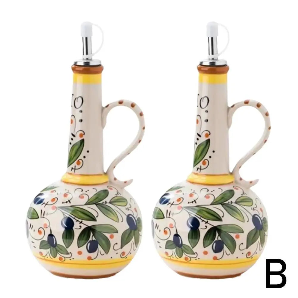 Hand-Painted Ceramic Olive Oil Dispenser Bottle 500/600ml Oil Dispenser Bottle PLUSH B