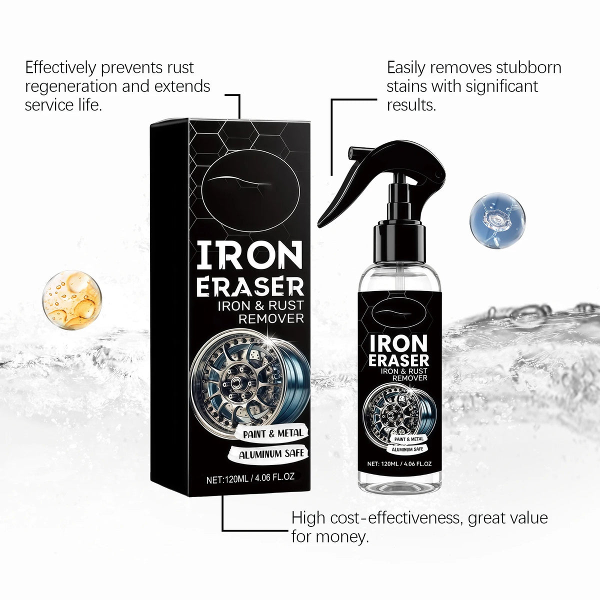 Automotive Iron & Rust Remover Spray 120ml – Fast-Acting Rust Remover Spray PLUSH