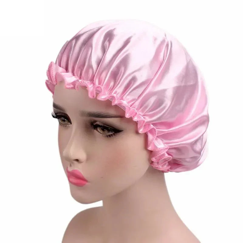 Women Satin Bonnet Floral Wide Band Sleep & Shower Hair Wrap Satin Sleep Bonnet PLUSH NO.10