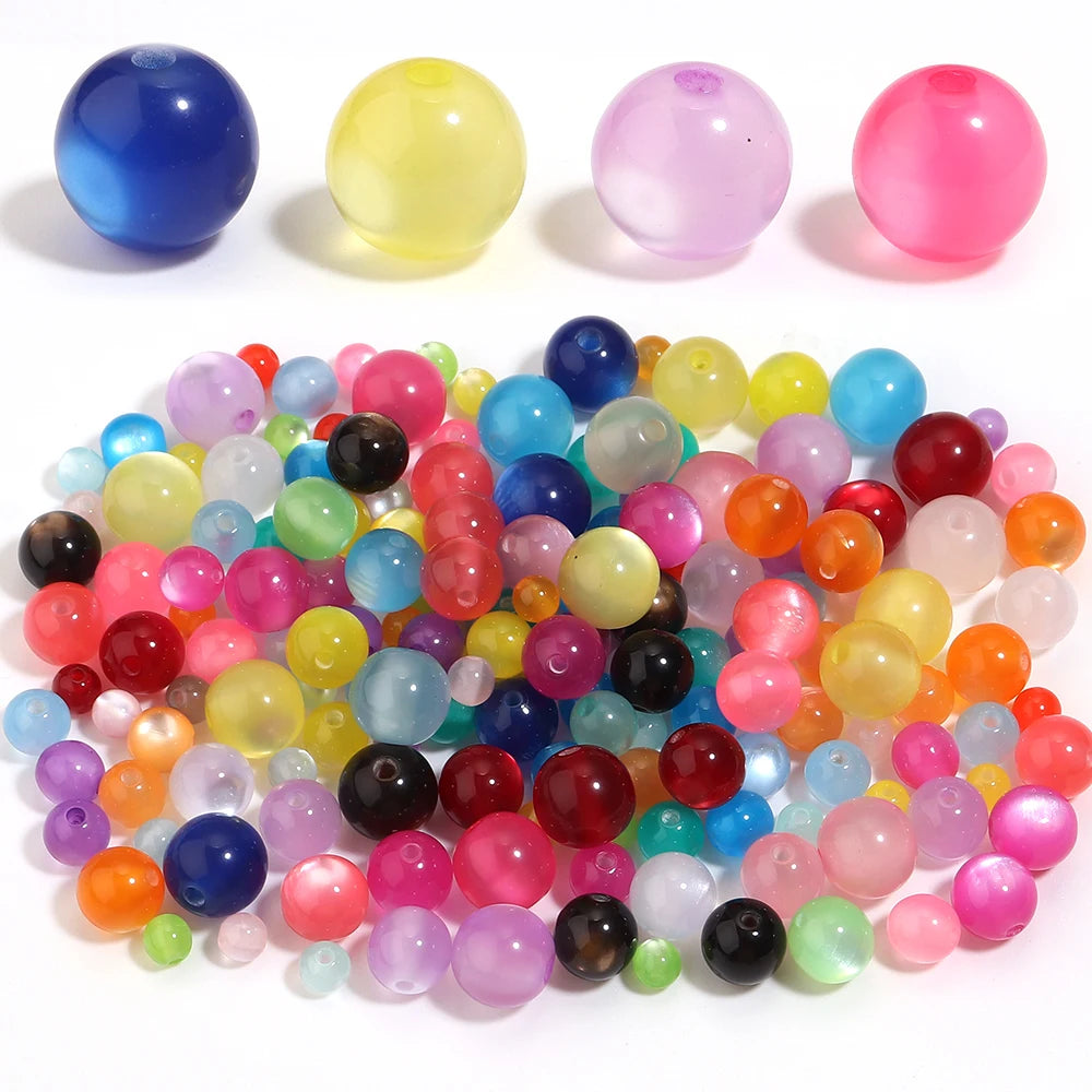 Resin Cat Eye Round Beads 6–12mm | DIY Jewelry 50–100pcs Resin Craft Beads PLUSH