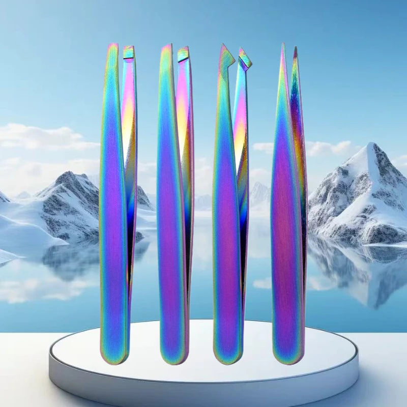 4-Piece Titanium Eyebrow Tweezers Set – Stainless Steel Colors Eyebrow Tweezer Set PLUSH