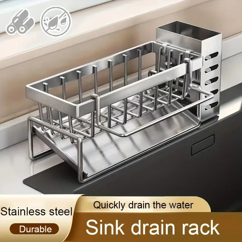 Stainless Steel Kitchen Sink Sponge & Drain Rack Organizer Sink Organizer Rack PLUSH