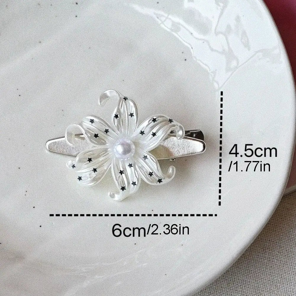 Beige Flower Hair Clips Pearl Star Print Korean Vintage Barrette Hair Clip Barrette PLUSH