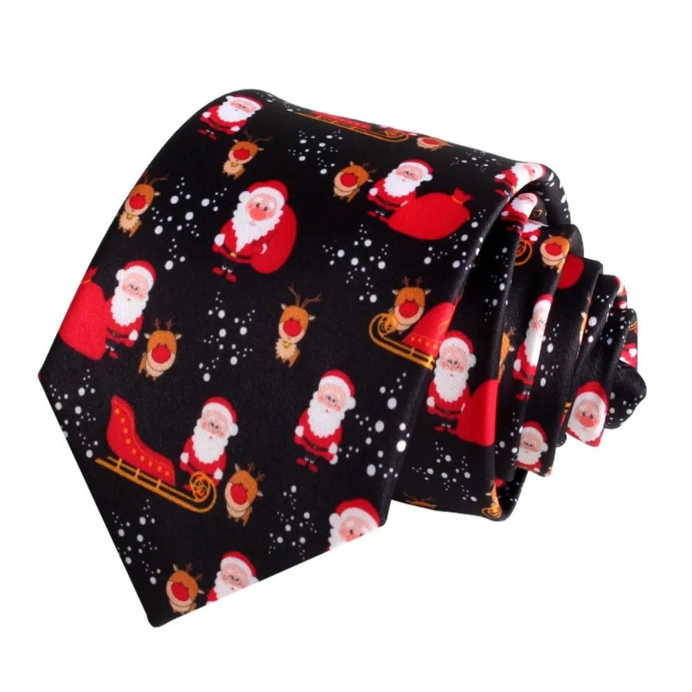 Men's Adjustable Christmas Necktie – Santa & Reindeer Tie Holiday Necktie PLUSH