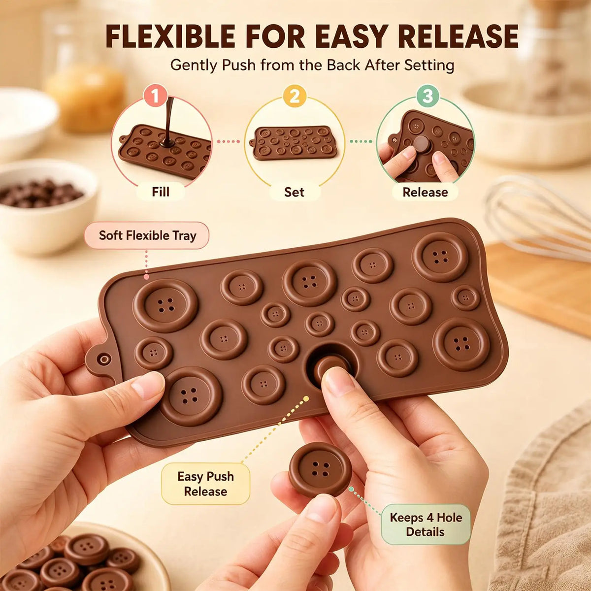 Silicone Chocolate Molds – Button, Letter & Number Shapes Silicone Baking Mold PLUSH
