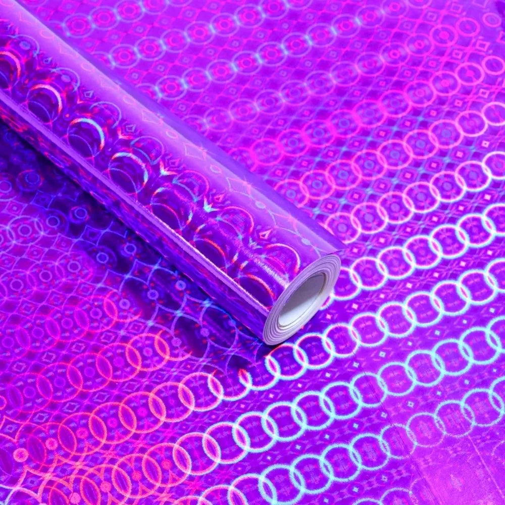 Gradient Laser Wrapping Paper Roll 43×300cm – Holographic Gift Wrapping Paper PLUSH Purple Ring