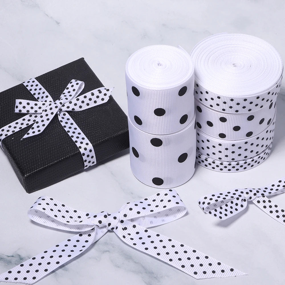 White Polka Dot Grosgrain Ribbon for Hair Bows & Gift Wrap Craft Ribbon PLUSH