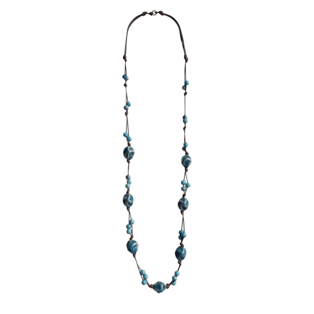 Bohemian Ceramic Beaded Long Necklace | Ethnic Vintage Style Beaded Long Necklace PLUSH Blue