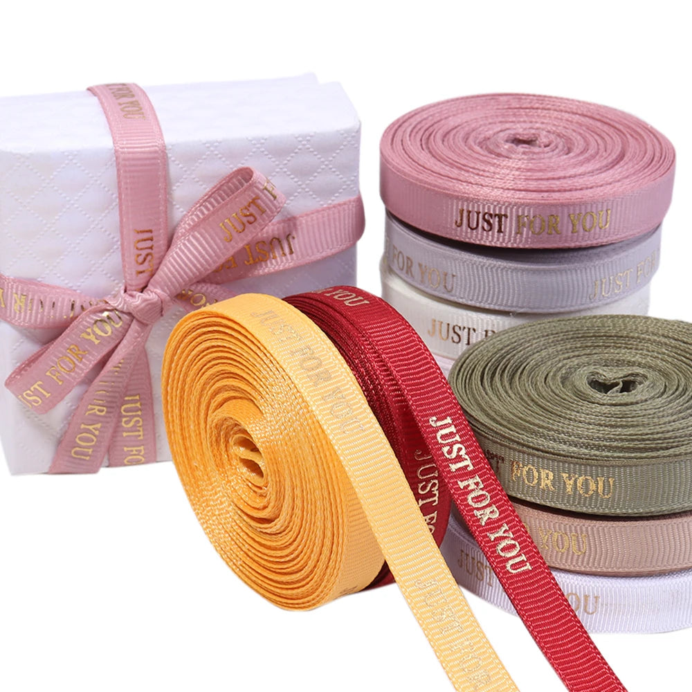 10 Yards "Just For You" Gold Foil Grosgrain Ribbon 1cm Decorative Craft Ribbon PLUSH