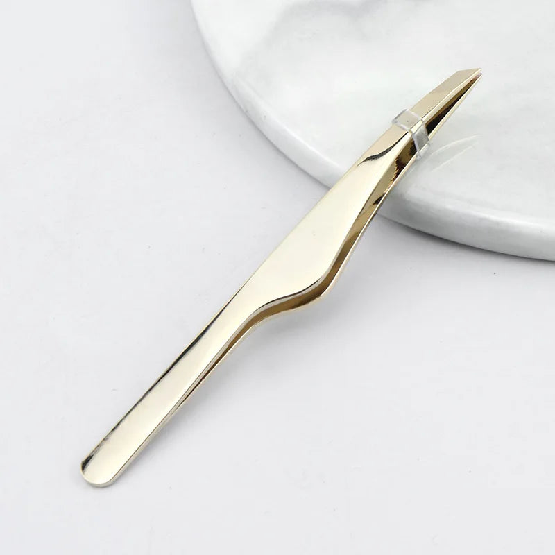 Stainless Steel Slant Tip Tweezers – Eyebrow & Lash Tool Makeup Tweezers PLUSH Gold