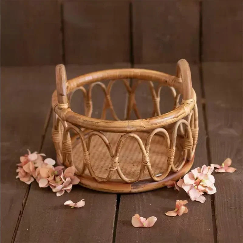 Newborn Photography Basket Prop – Round Hand-Woven Vine Poser Newborn Photography Prop PLUSH basket other
