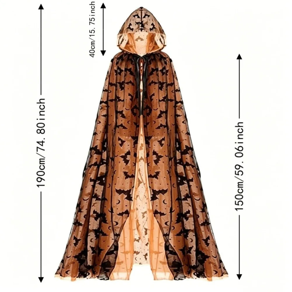 Halloween Hooded Bat Cape – Long Black Mesh Cloak for Women Halloween Costume Cape PLUSH