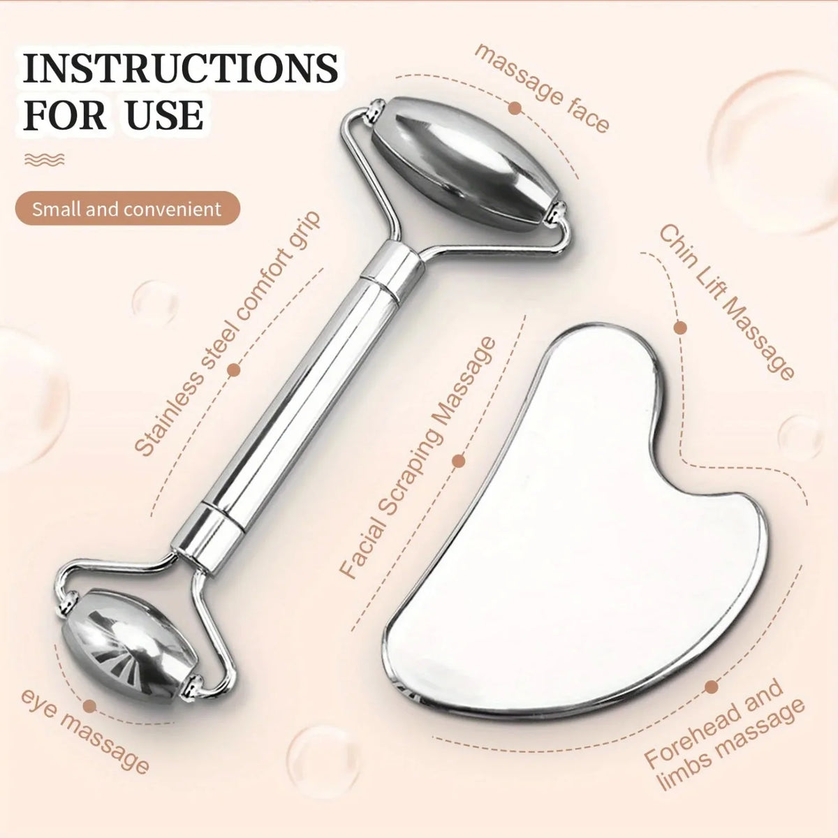 Stainless Steel Facial Roller & Gua Sha Massage Tool Set Facial Massage Tool PLUSH